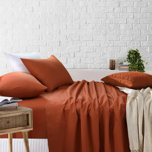 Amsons Rust Bedsheets Set- Flat & Fitted Sheets With Pillowcases
